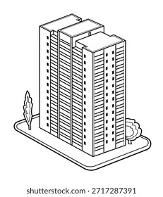 Edificio residencial de varios pisos. Vector gráfico 3d ilustración