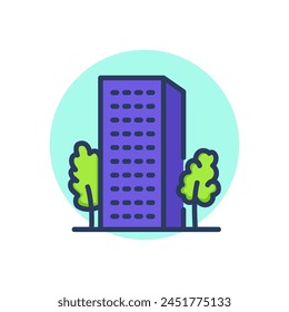 Multistory apartment house line icon. Housing, home, tree outline sign. Buildings and urban architecture concept. Vector illustration symbol element for web design and apps