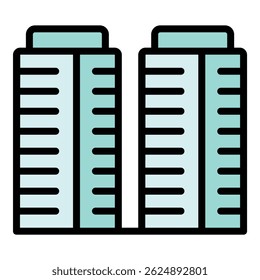 Multistory apartment icon outline vector. City block. House industry color flat