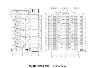 Construcción de múltiples pisos diseño de sección técnica de corte transversal, plano vectorial