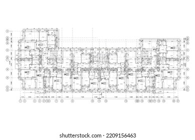 Multistory Building Detailed Architectural Technical Drawing Stock ...