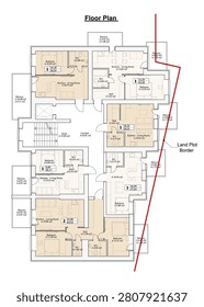 Multistory building detailed architectural technical drawing, vector blueprint floorplan layout