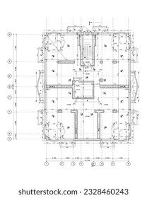 Multistory building floor plan layout, vector blueprint of terraces and technical areas