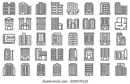 Multistory building icons set outline vector. Architecture interior. House design