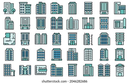 Multistory building icons set outline vector. Architecture interior. House design