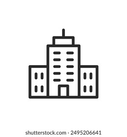 Edificio de varios pisos, icono de estilo lineal. Ancho de trazo editable