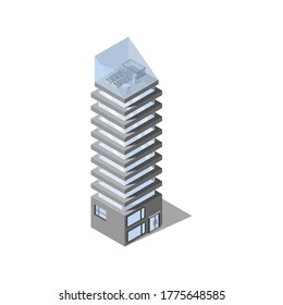 Multistory building. Modern building, isometry. Architecture. Megalopolis.