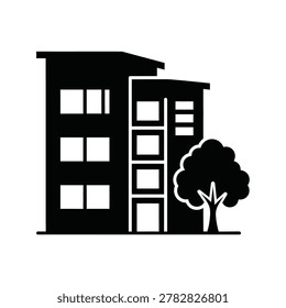 Multistory Building Next to Tree Urban Eco Silhouette Icon
