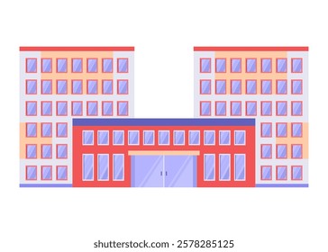 A multi-story building on an isolated background. Vector illustration in a flat style