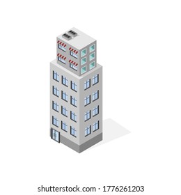 Multistory building. Residential building. Megapolis, isometry. Architecture. Web design. City map