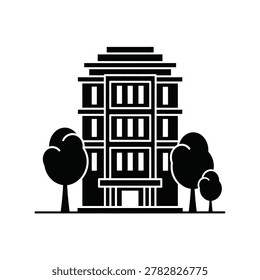 Multistory Building with Trees Urban Property Vector Icon