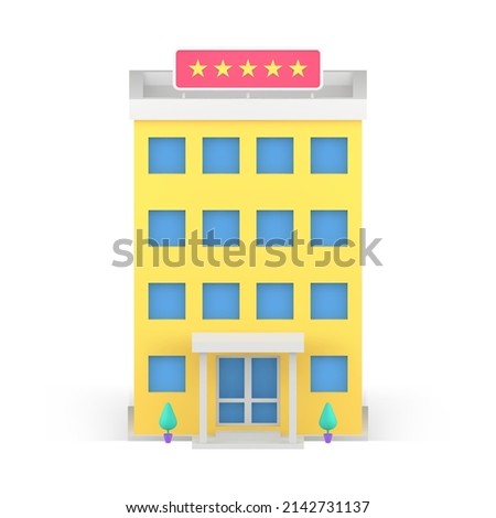 Multistory hotel building exterior five stars signboard realistic 3d icon isometric vector illustration. City street facade customers service for living and travel. Holiday vacation town architecture