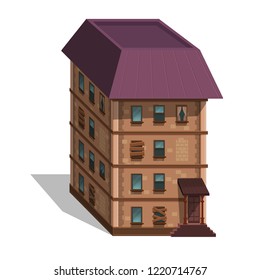 Multistory house and facade for city isolated on white background. Vector illustration.