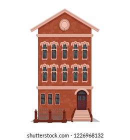 Multistory house and facade for city isolated on white background. Vector illustration.