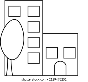 The multistory office (apartment ) building with a tree in front of it - Architecture illustration - vector 