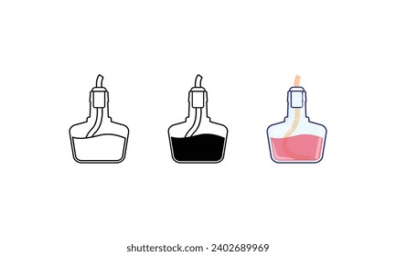 Multistyle icon of alcohol burner bottle science, silhouette, outline, colorful flat design style