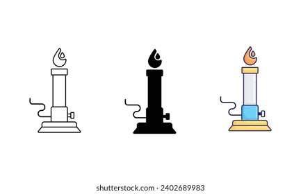 Multistyle icon of bunsen burner science, silhouette, outline, colorful flat design style