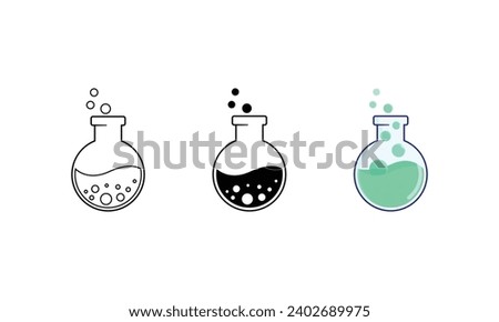 Multistyle icon of Erlenmeyer bottle science, silhouette, outline, colorful flat design style