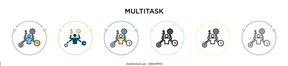 Multitask icon in filled, thin line, outline and stroke style. Vector illustration of two colored and black multitask vector icons designs can be used for mobile, ui, web