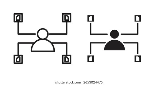 Symbol für Multitasking in Schwarz. Linien- und Flachsymbole