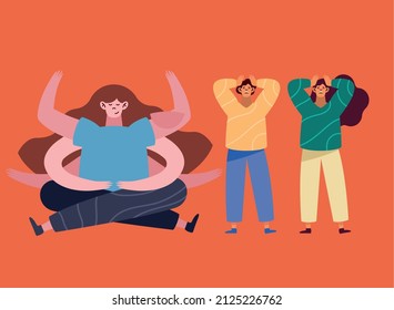 multitask three persons workers characters