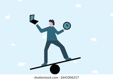 Multitask time and work of person illustration
