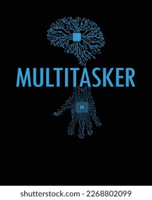 Multitasker T-shirt, computer chips like vectors of brain and palm
