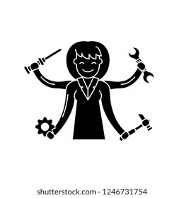Multitasking black icon, vector sign on isolated background. Multitasking concept symbol, illustration 