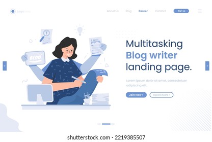 Multitasking-Blog-Schreib-Illustration auf Landing-Page-Design