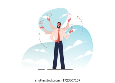 Multitasking, business efficiency, management, professional competence concept.
