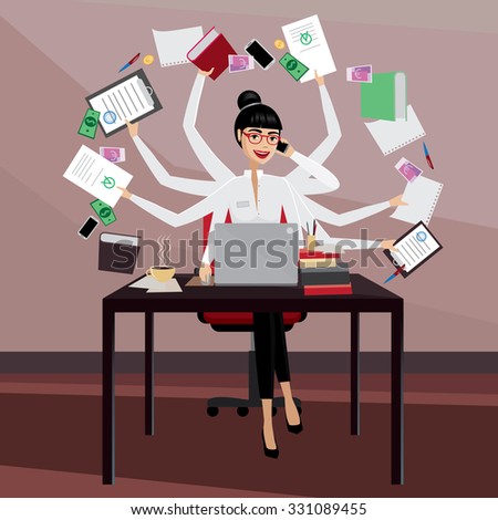 Multitasking business woman working in the workplace