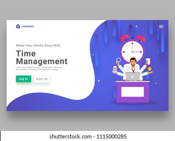 Multitasking businessman performing multiple task in certain time frame for time management concept.