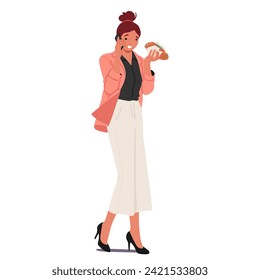 Multitasking Busy Woman Character Juggles Calls And Bites On-the-go, A Symphony Of Efficiency As She Navigates Her Day With Grace, Fueled By Perpetual Motion. Cartoon People Vector Illustration