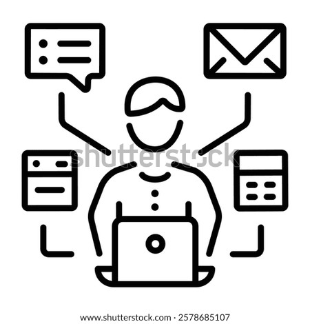 Multitasking character icon in line style 