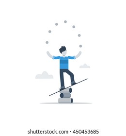 Multitasking concept, busy with business, training juggling, fun free time