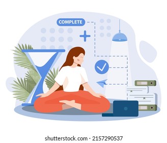 Multitasking concept. Effective and successful office worker doing many things at once. Business efficiency, productivity and time management concept. Flat vector illustration