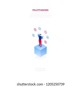 Multitasking concept - modern isometric vector web banner