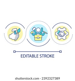 Multitasking employee skills loop concept icon. Job candidate competence. Corporate employment abstract idea thin line illustration. Isolated outline drawing. Editable stroke