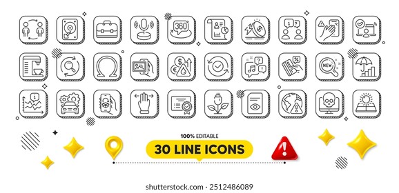 Multitasking gesture, Image album and Internet warning line icons pack. 3d design elements. Microphone, Online access, Delivery app web icon. Voicemail, Omega, Credit card pictogram. Vector