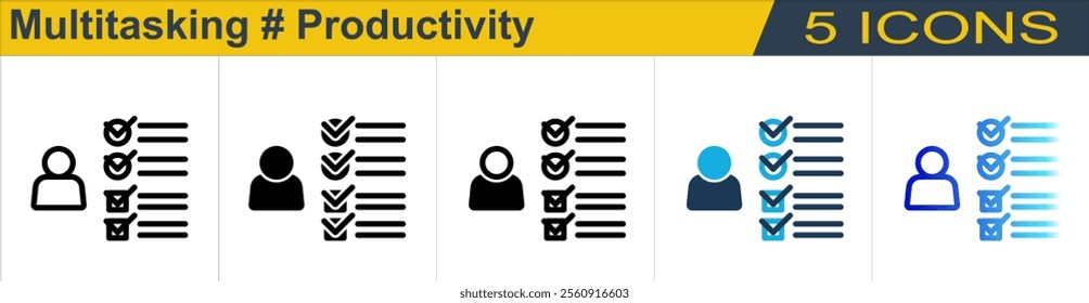 Multitasking icon with 5 styles (Outline, Solid, Mixed, Duo Tone and Line Gradient)