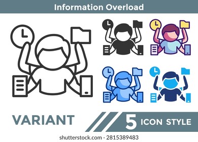 Multitasking icon for representing simultaneous task handling systems, divided attention patterns, and productivity challenge concepts. Line, Filled, Color, Dualtone style.