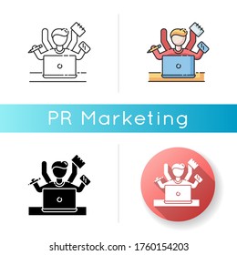 Multitasking icon. Work overload. Efficiency in management. Productive employee. Professional entrepreneur. Corporate leadership. Linear black and RGB color styles. Isolated vector illustrations