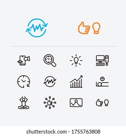 Multitasking icons set. Mediate and multitasking icons with drop in productivity, organize workplace and audit time. Set of person for web app logo UI design.