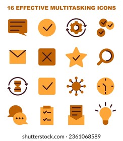 Multitasking icons set. Simple symbols for effective time and task management. Business productivity optimization, scheduling and progress tracking. Flat vector illustration