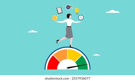 multitasking job or success talent, work productivity or efficiency, employee performance or skill for job achievement, smart businesswoman on high performance handle multitasks illustration