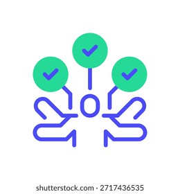 Icono de línea multitarea, símbolo de esquema para procesamiento paralelo, cambio de tareas, administración de recursos, eficiencia humana y operación compleja. Icono de signo de Vector.