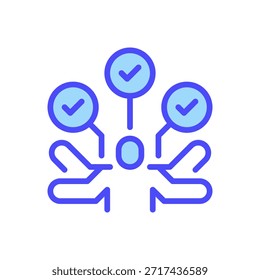 Icono de línea multitarea, símbolo de esquema para procesamiento paralelo, cambio de tareas, administración de recursos, eficiencia humana y operación compleja. Icono de signo de Vector.