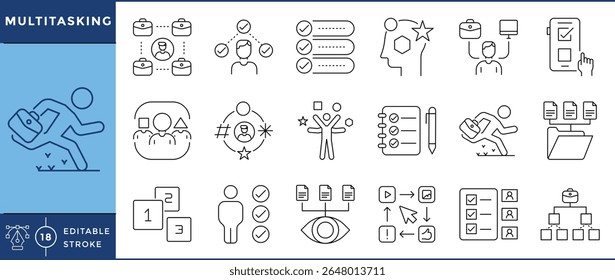 Multitasking Line Icons Set | Productivity, Efficiency and Workflow | Editable Stroke