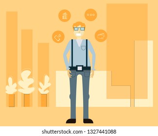 Multitasking manager. Business man characters. Business mans in casual clothes. Vector illustrations