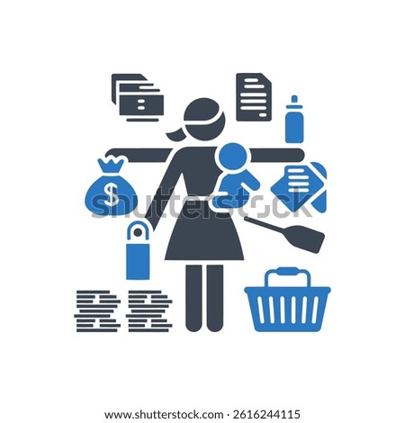 Multitasking Mother Tasks Icon On White Background